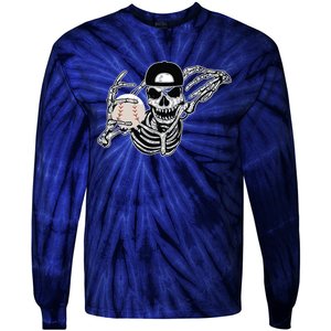 Halloween Skeleton Baseball Player Skull Hands Tie-Dye Long Sleeve Shirt