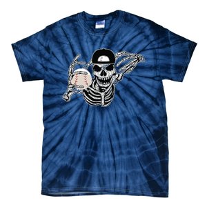 Halloween Skeleton Baseball Player Skull Hands Tie-Dye T-Shirt