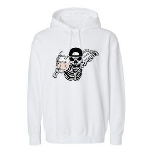 Halloween Skeleton Baseball Player Skull Hands Garment-Dyed Fleece Hoodie