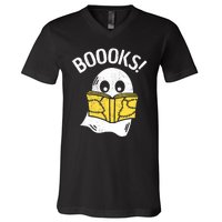 Halloween Saying Boooks Bookworm Ghost Librarian V-Neck T-Shirt