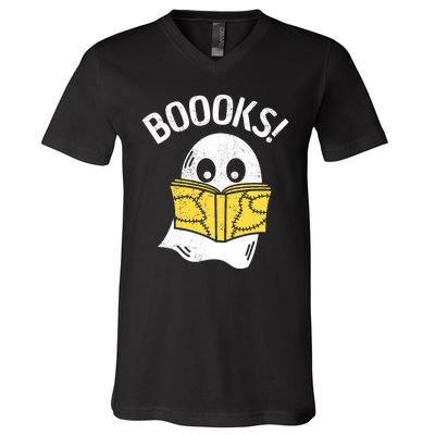 Halloween Saying Boooks Bookworm Ghost Librarian V-Neck T-Shirt