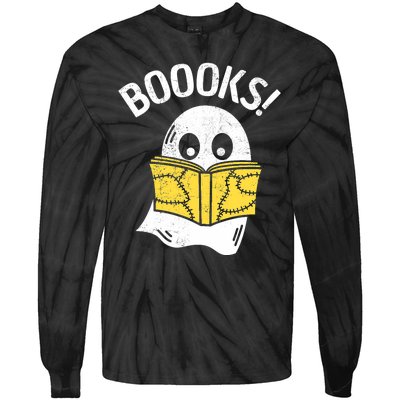 Halloween Saying Boooks Bookworm Ghost Librarian Tie-Dye Long Sleeve Shirt