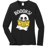 Halloween Saying Boooks Bookworm Ghost Librarian Ladies Long Sleeve Shirt