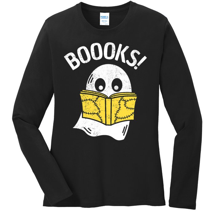 Halloween Saying Boooks Bookworm Ghost Librarian Ladies Long Sleeve Shirt