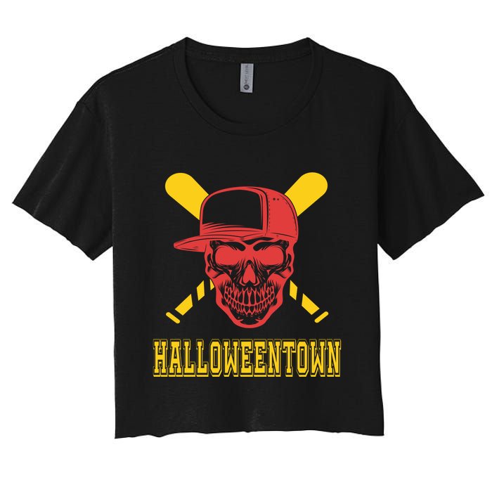 Halloweentown Skeleton Baseball Women's Crop Top Tee