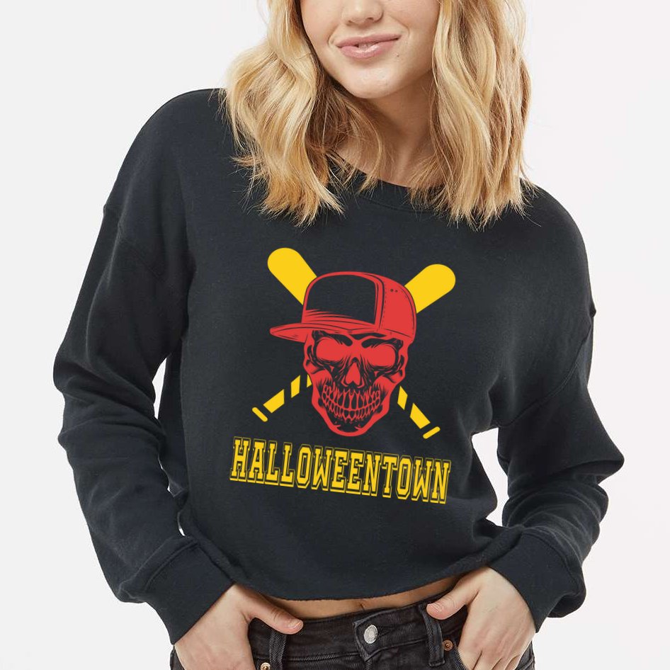 Halloweentown Skeleton Baseball Cropped Pullover Crew
