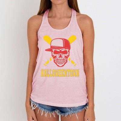 Halloweentown Skeleton Baseball Women's Knotted Racerback Tank