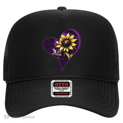 Heartfelt Sunflower Bloom High Crown Mesh Back Trucker Hat