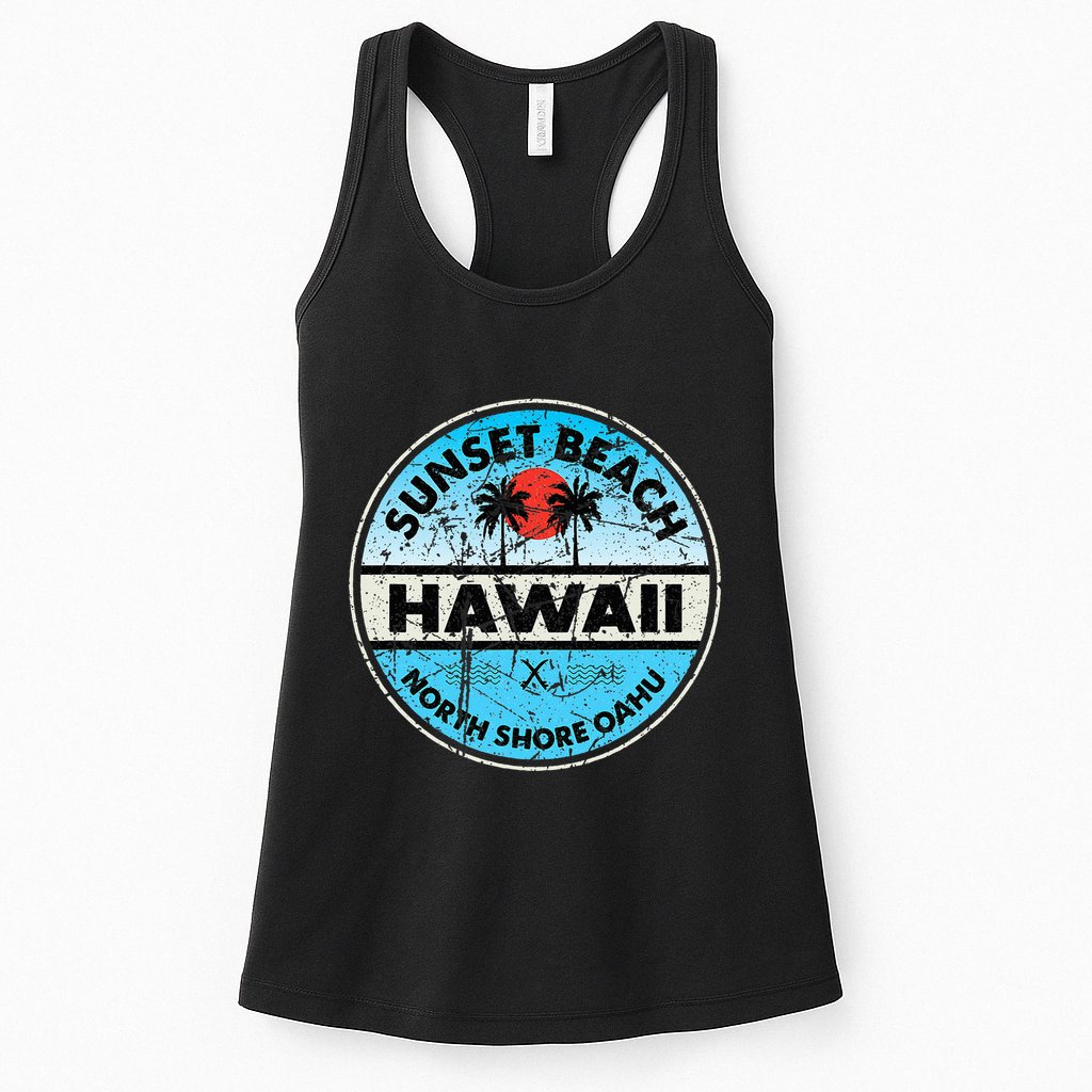 Hawaii Sunset Beach North Shore Oahu Vintage Hawaiian Womens Tank Top