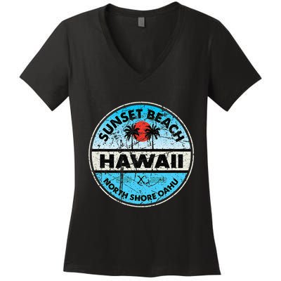 Hawaii Sunset Beach North Shore Oahu Vintage Hawaiian Women's V-Neck T-Shirt