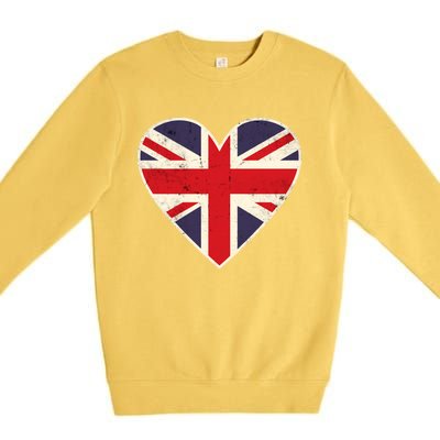 Heart Shaped British Union Jack Flag Cool Gift Premium Crewneck Sweatshirt