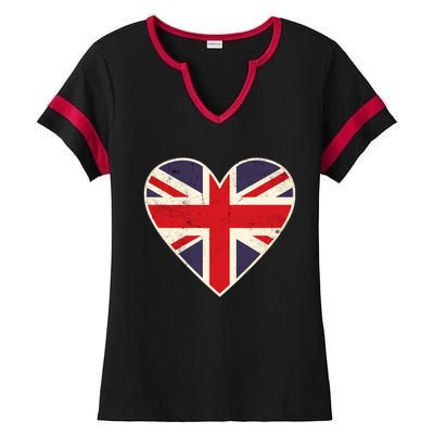 Heart Shaped British Union Jack Flag Cool Gift Ladies Halftime Notch Neck Tee