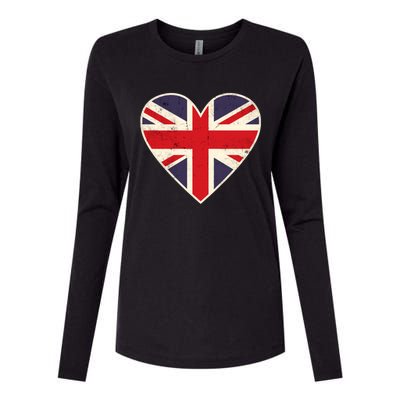 Heart Shaped British Union Jack Flag Cool Gift Womens Cotton Relaxed Long Sleeve T-Shirt