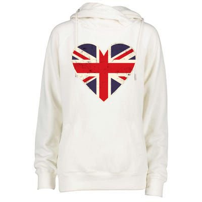 Heart Shaped British Union Jack Flag Cool Gift Womens Funnel Neck Pullover Hood