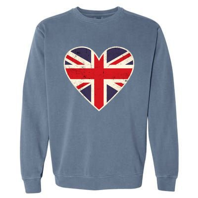 Heart Shaped British Union Jack Flag Cool Gift Garment-Dyed Sweatshirt