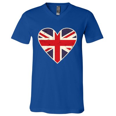 Heart Shaped British Union Jack Flag Cool Gift V-Neck T-Shirt