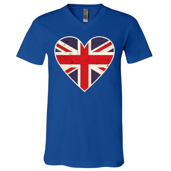 Heart Shaped British Union Jack Flag Cool Gift V-Neck T-Shirt