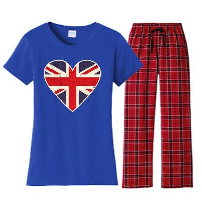 Heart Shaped British Union Jack Flag Cool Gift Women's Flannel Pajama Set