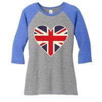 Heart Shaped British Union Jack Flag Cool Gift Women's Tri-Blend 3/4-Sleeve Raglan Shirt