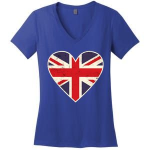 Heart Shaped British Union Jack Flag Cool Gift Women's V-Neck T-Shirt