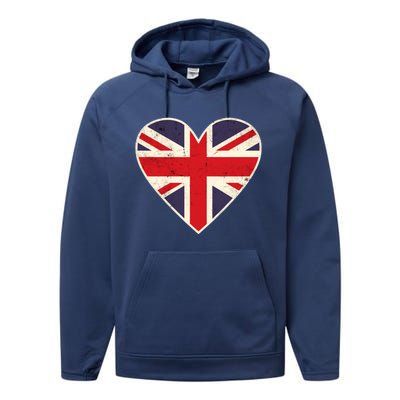 Heart Shaped British Union Jack Flag Cool Gift Performance Fleece Hoodie