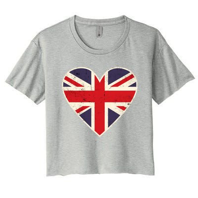 Heart Shaped British Union Jack Flag Cool Gift Women's Crop Top Tee