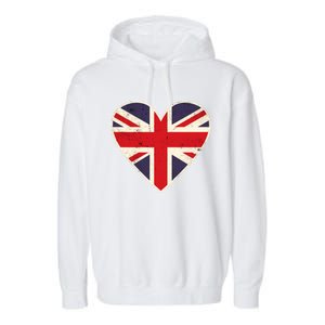 Heart Shaped British Union Jack Flag Cool Gift Garment-Dyed Fleece Hoodie