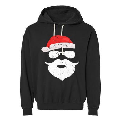 Hilarious Santa Beard Shades and Festive Red Hat for Christmas Garment-Dyed Fleece Hoodie