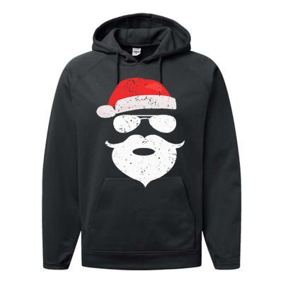 Hilarious Santa Beard Shades and Festive Red Hat for Christmas Performance Fleece Hoodie