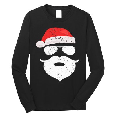 Hilarious Santa Beard Shades and Festive Red Hat for Christmas Long Sleeve Shirt