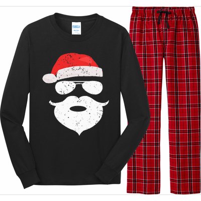 Hilarious Santa Beard Shades and Festive Red Hat for Christmas Long Sleeve Pajama Set