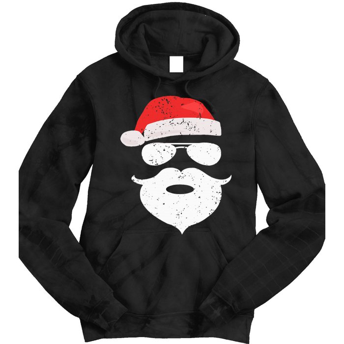 Hilarious Santa Beard Shades and Festive Red Hat for Christmas Tie Dye Hoodie