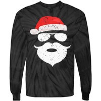 Hilarious Santa Beard Shades and Festive Red Hat for Christmas Tie-Dye Long Sleeve Shirt