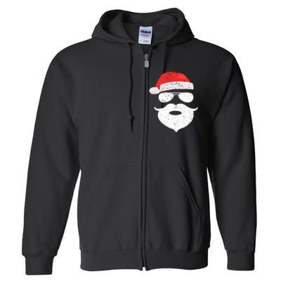 Hilarious Santa Beard Shades and Festive Red Hat for Christmas Full Zip Hoodie