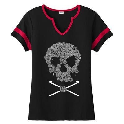 Halloweeen Skull Crochet Lovers Yarn Funny Skeleton Gift Ladies Halftime Notch Neck Tee