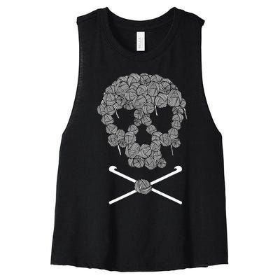 Halloweeen Skull Crochet Lovers Yarn Funny Skeleton Gift Women's Racerback Cropped Tank