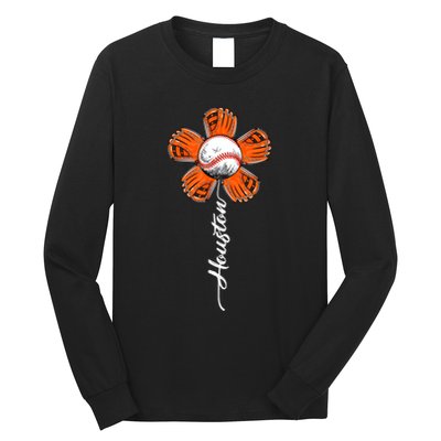 Houston Souvenir Colorful Flower Tee I Love Houston Women Long Sleeve Shirt