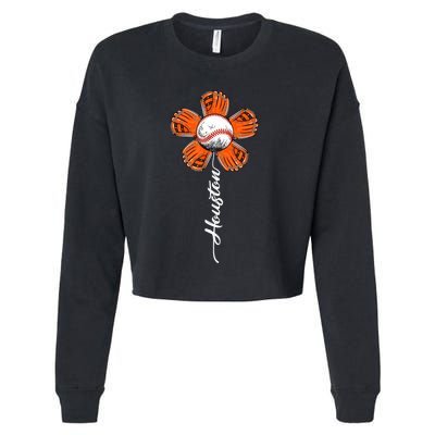 Houston Souvenir Colorful Flower Tee I Love Houston Women Cropped Pullover Crew