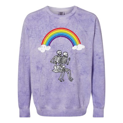 Halloween Skeletons Couple Rainbow Swing Costume Colorblast Crewneck Sweatshirt