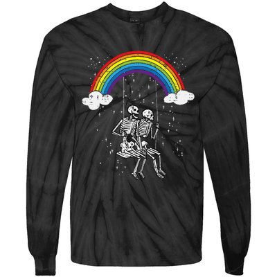 Halloween Skeletons Couple Rainbow Swing Costume Tie-Dye Long Sleeve Shirt