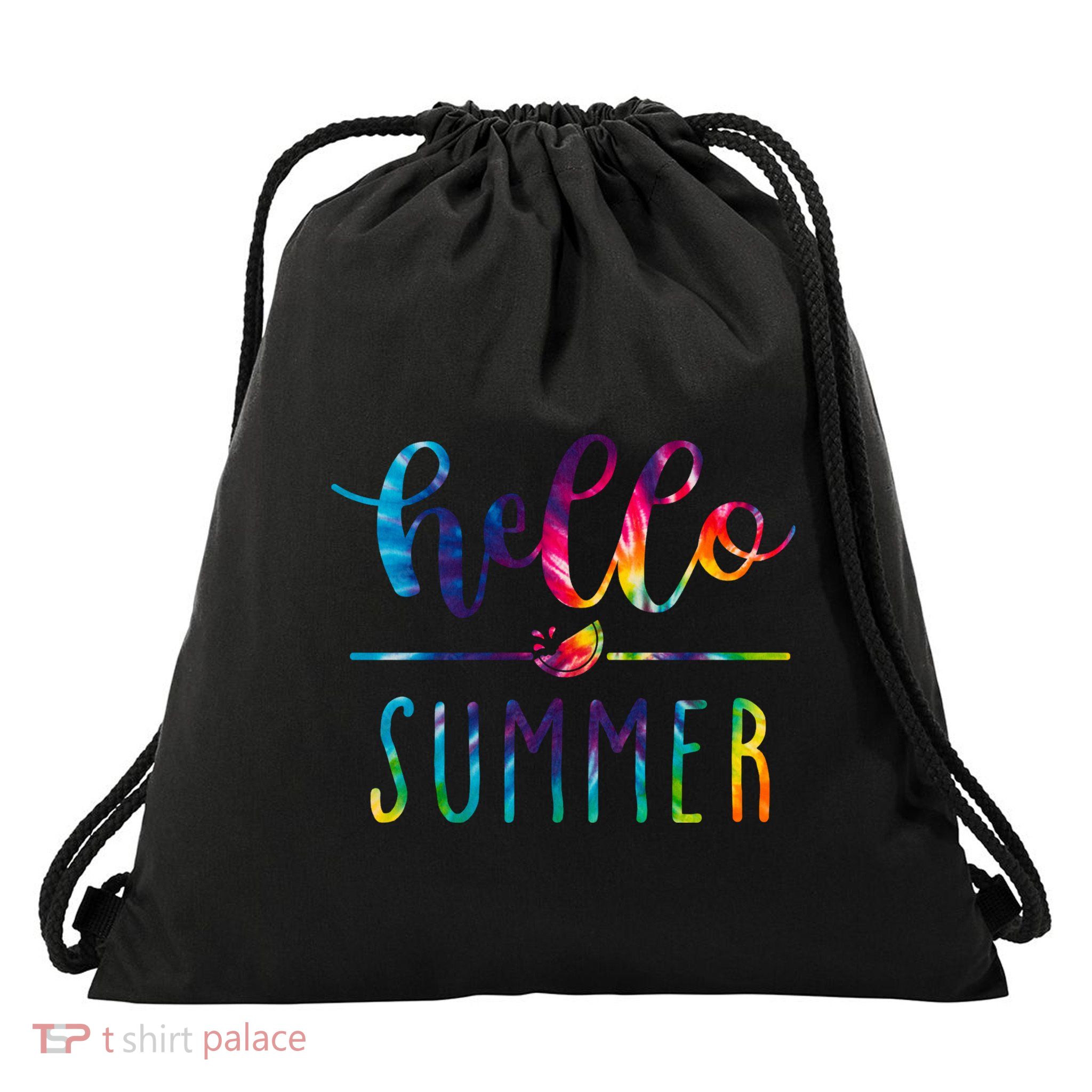 Hello Summer Colorful Rainbow Drawstring Bag