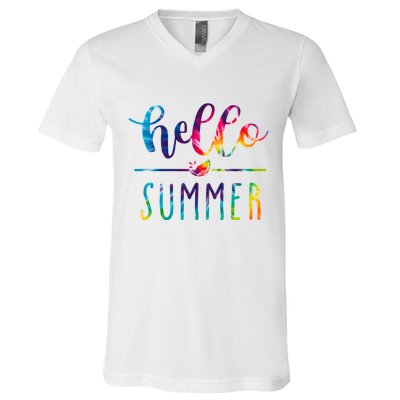 Hello Summer Colorful Rainbow V-Neck T-Shirt