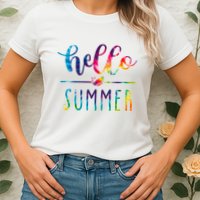 Hello Summer Colorful Rainbow Womens T-Shirt