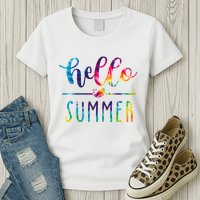 Hello Summer Colorful Rainbow Womens T-Shirt