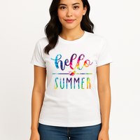 Hello Summer Colorful Rainbow Womens T-Shirt