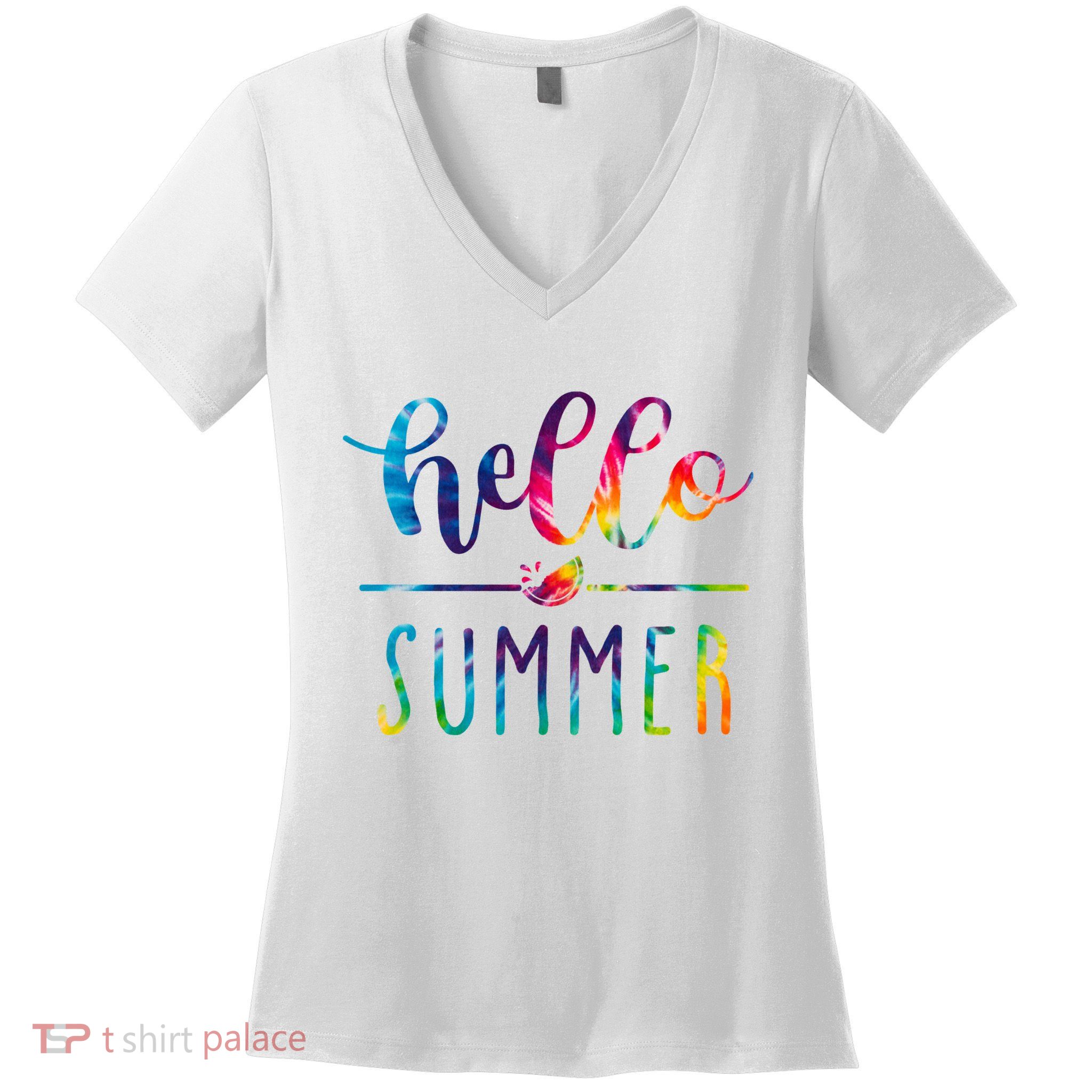 Hello Summer Colorful Rainbow Women's V-Neck T-Shirt