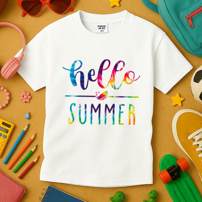 Hello Summer Colorful Rainbow Kids T-Shirt