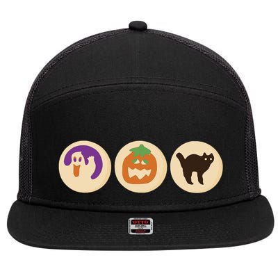 Halloween Sugar Cookie Spooky Season Cat Pumpkin Boo Ghost 7 Panel Mesh Trucker Snapback Hat