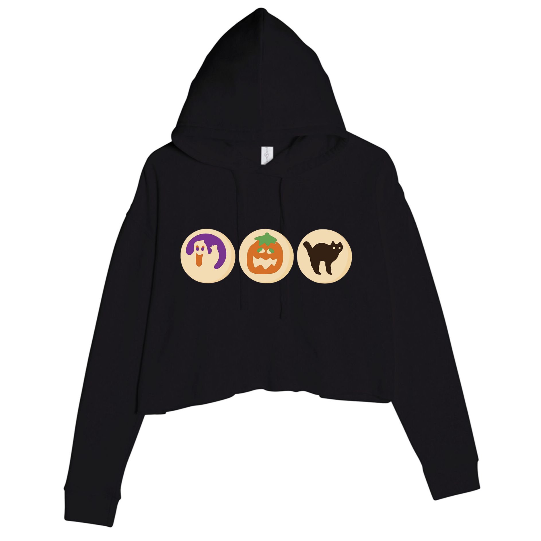 Halloween Sugar Cookie Spooky Season Cat Pumpkin Boo Ghost Crop Fleece Hoodie