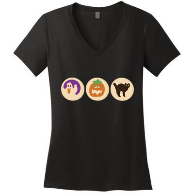 Halloween Sugar Cookie Spooky Season Cat Pumpkin Boo Ghost Women's V-Neck T-Shirt